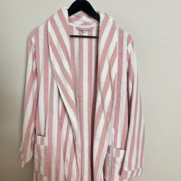 NORDSTROM Stripe Hydrocotton Terry Robe in Pink Peachskin White Stripe Medium